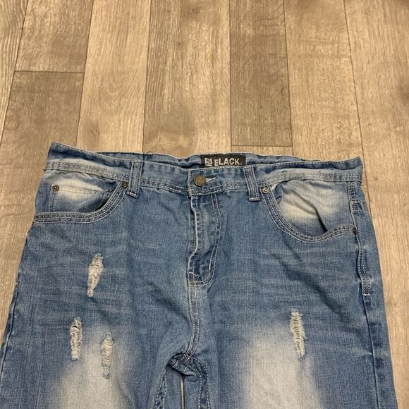 Mens CJ Black Relaxed‎ Straight Distressed Jeans - Picture 3 of 7